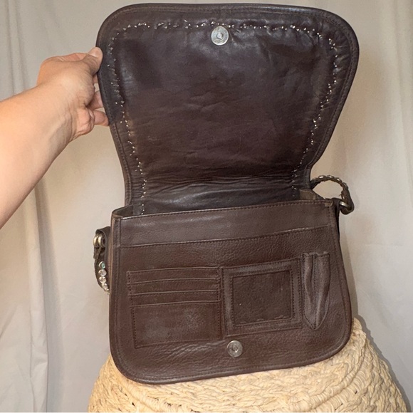 American West Cowhide Leather Shoulder Bag Western Boho Rhinestone Studded Purse - Picture 6 of 11